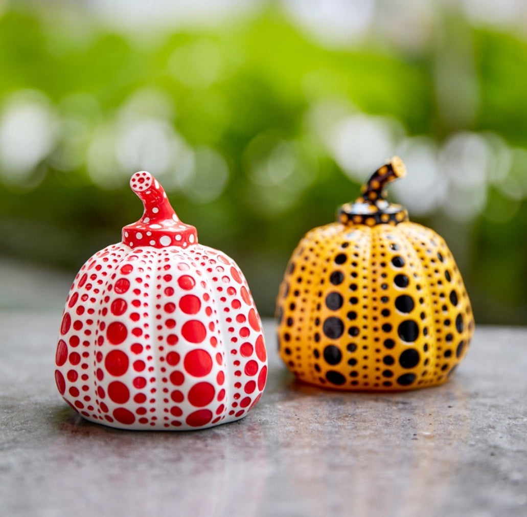 Set of 2 Yellow Black and Red White Pumpkin, ca. 2015